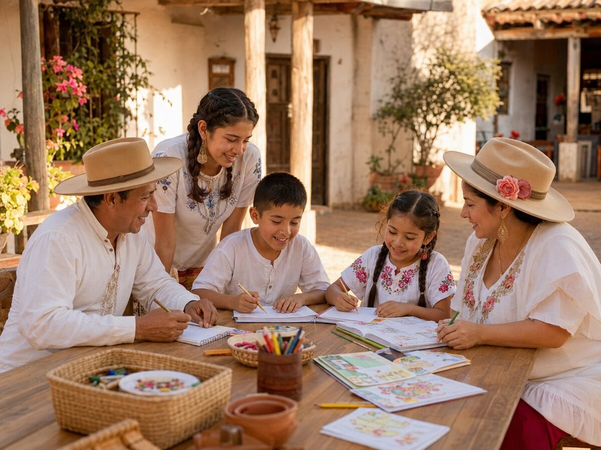 Familia tarijeña con niños y adolescentes compartiendo una actividad educativa